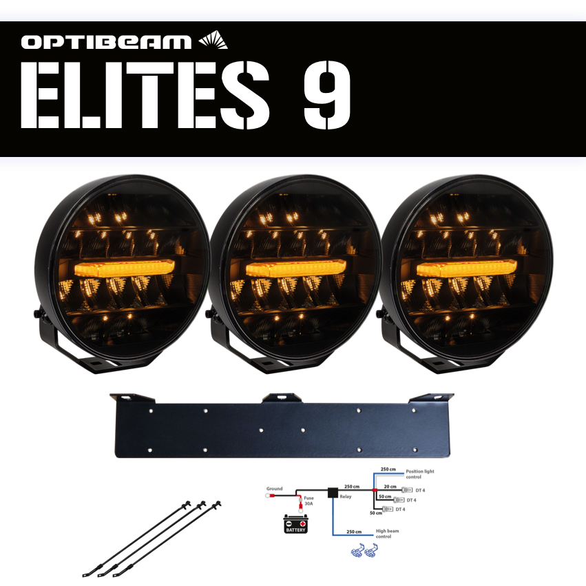 3-pack OPTIBEAM Elites 9" - komplett paket