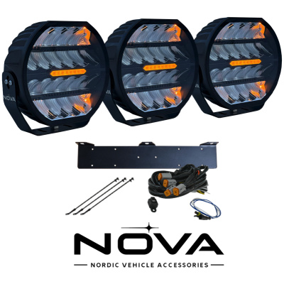3-pack Nova-Beam-ONE - 9" LED extraljus, Svart -komplett paket