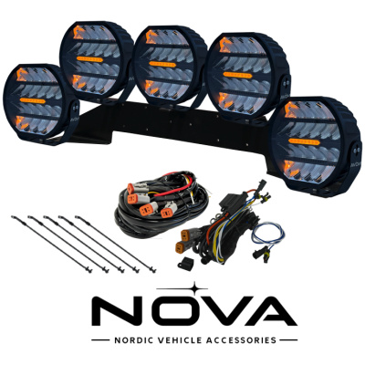 5-pack Nova-Beam-ONE - 9" LED extraljus, Svart -komplett paket RALLY-5