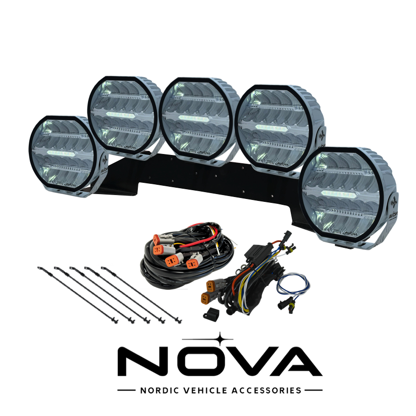 5-pack Nova-Beam-ONE - 9" LED extraljus, Vitt -komplett paket RALLY-5